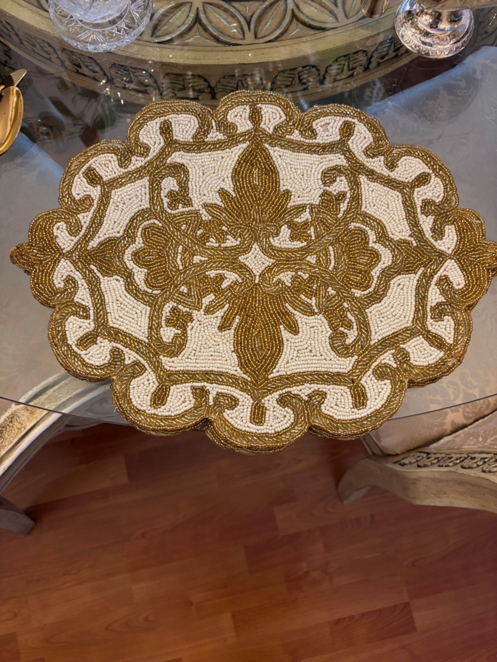 Decorative Gold and White Beaded Table Placemats - Home Dining